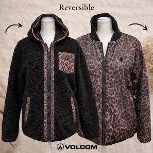 Volcom Fleece Jacket Reversible Sherpa Jacket Leopard Print Water Resistant Med